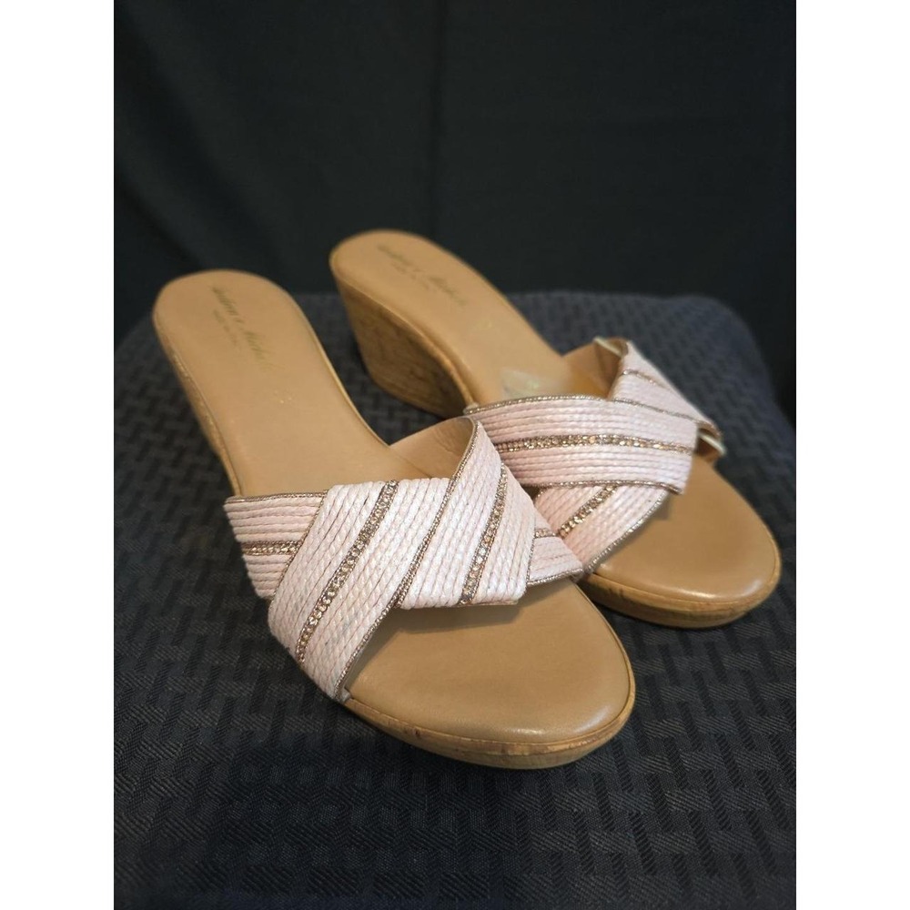 Andrea & Michele Made In Italy Rafffia &Bling Wedge Sandal Pink /7 New